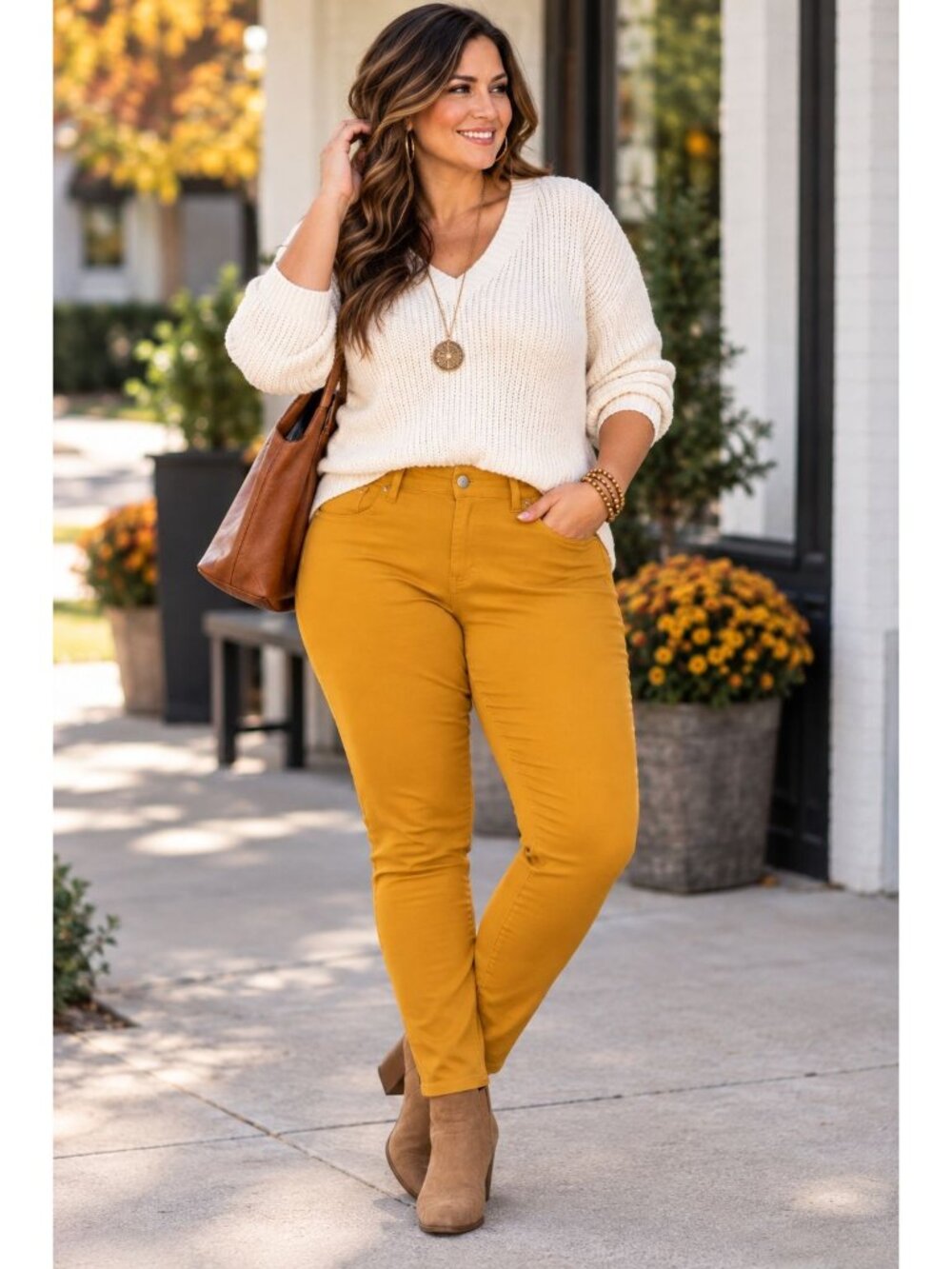 Cato Womens 16W Skinny Pants Mustard Gold Stretch Mid Rise Plus Size
